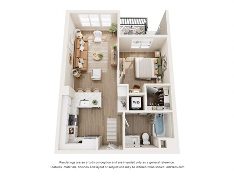 Floor plan for 1 bed, 1 bath, 702 sqft